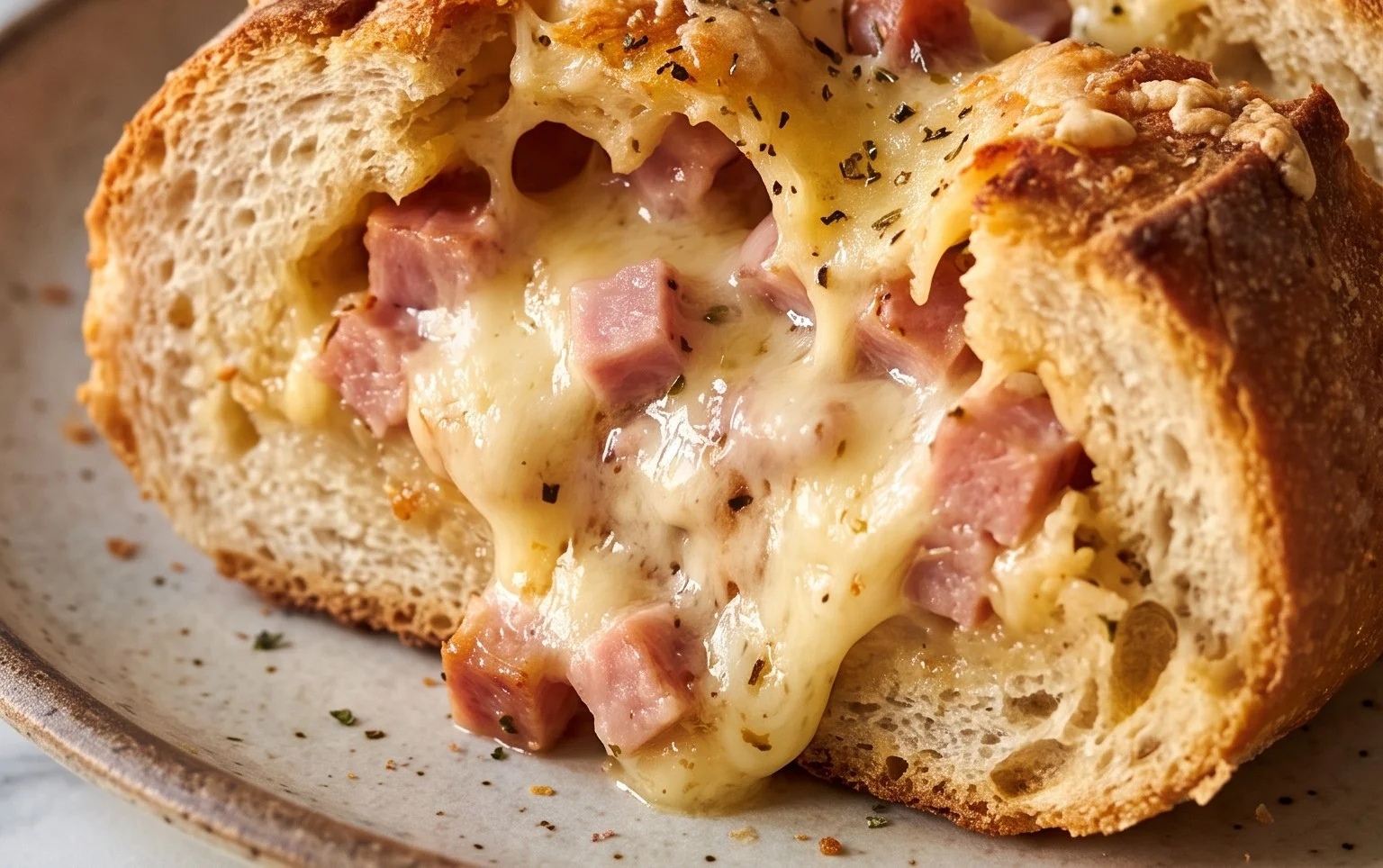 Handbrot mit Schinken und Käse